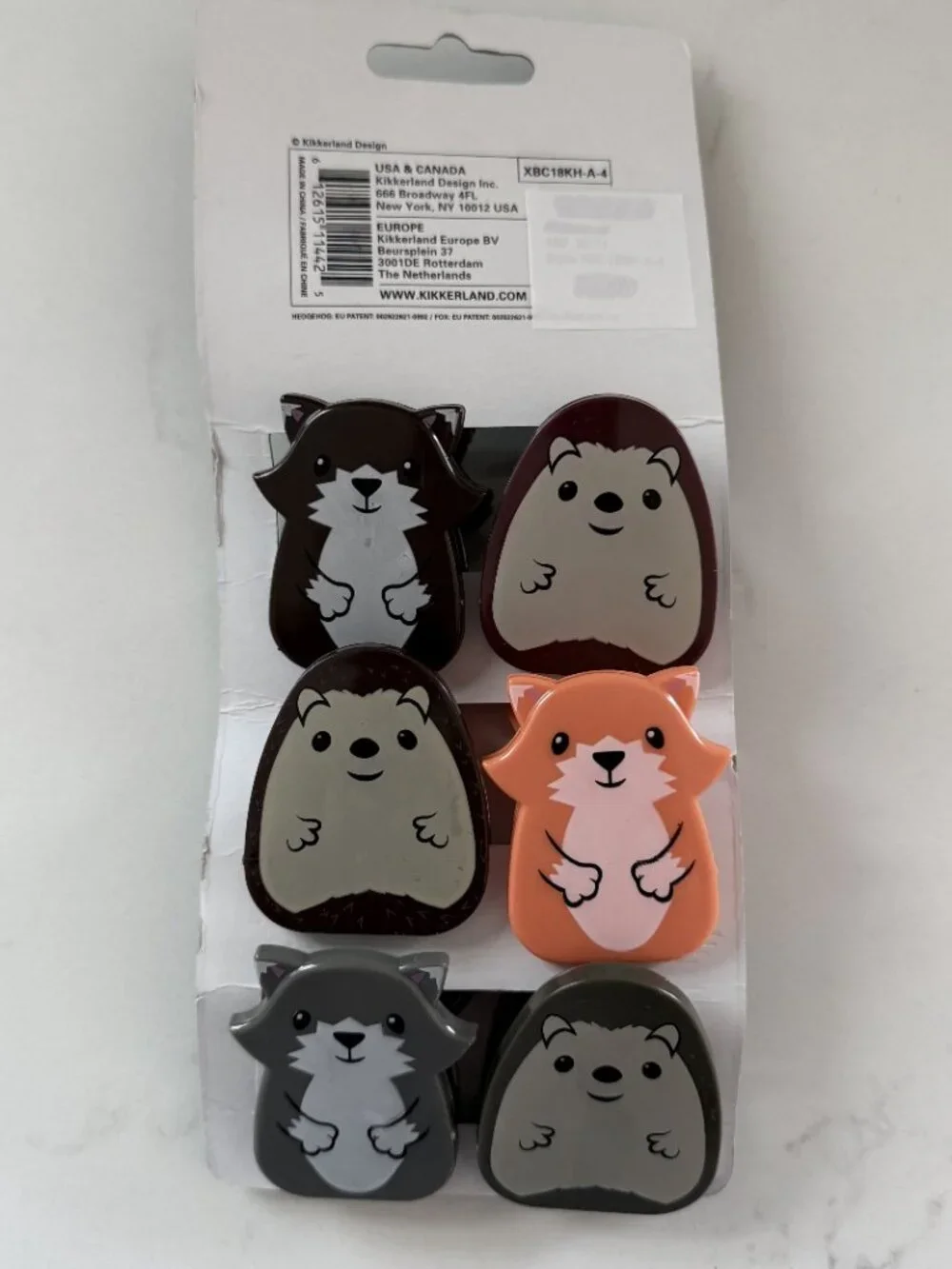 NWT Kikkerland Woodland Animal Bag Clips Set of 6 Hedgehog Fox Raccoon